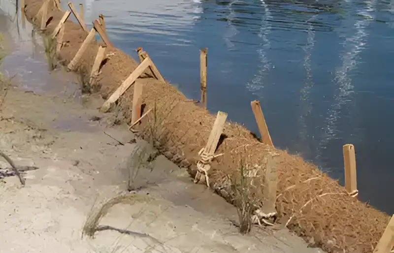 coir fiber rolls by the water